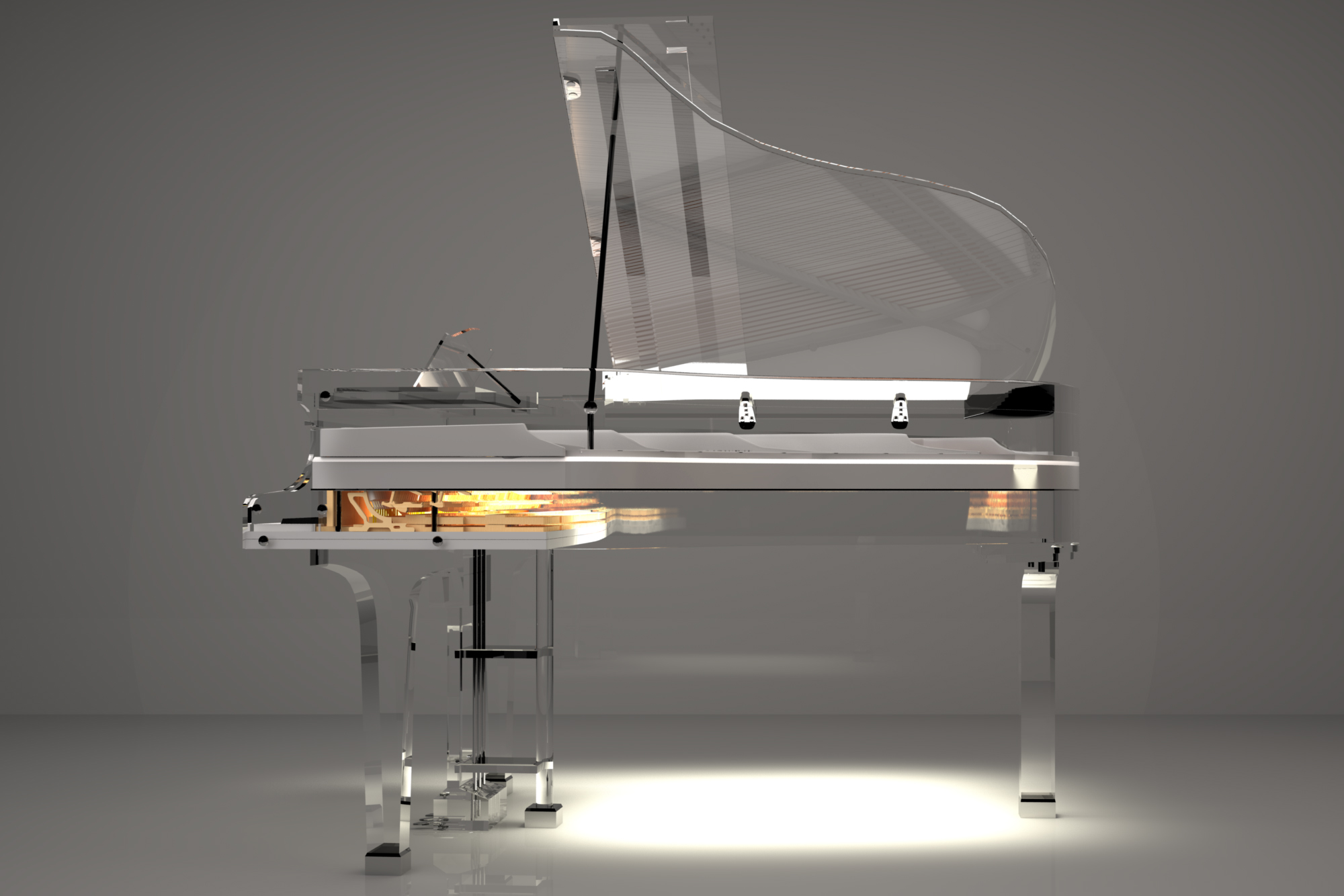 Silver Light and Glass Piano case design